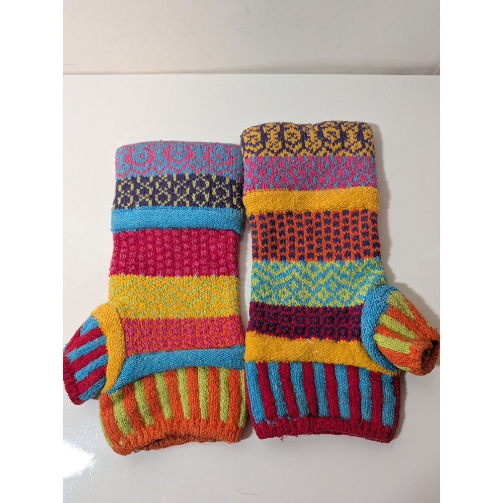 Solmate Socks Mismatched Fingerless Gloves Multi-Color Recycled Cotton Knit USA